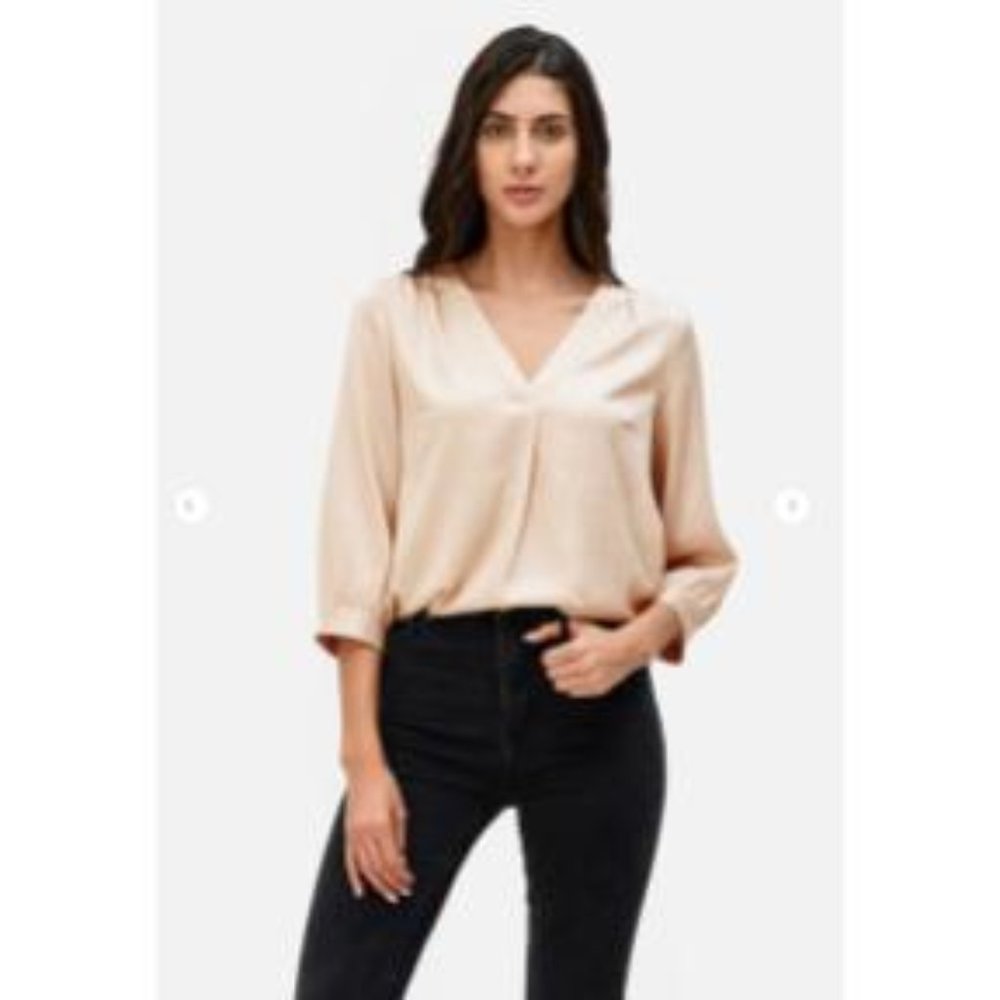 Zapelle by eShakti Cream Shirttail Hem Hammered Satin Tunic 5X